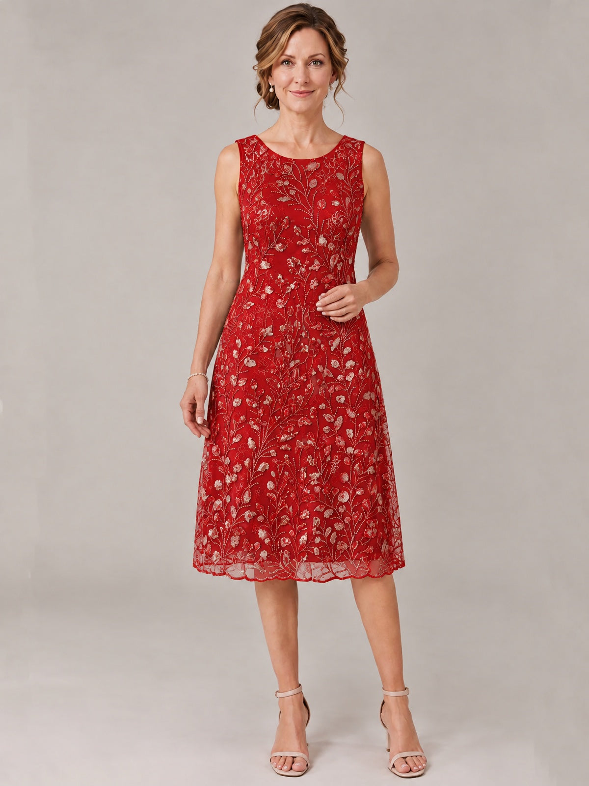 Tea Length Sequin Lace Mother of The Bride Dress with Chiffon Jacket