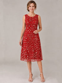 Tea Length Sequin Lace Mother of The Bride Dress with Chiffon Jacket