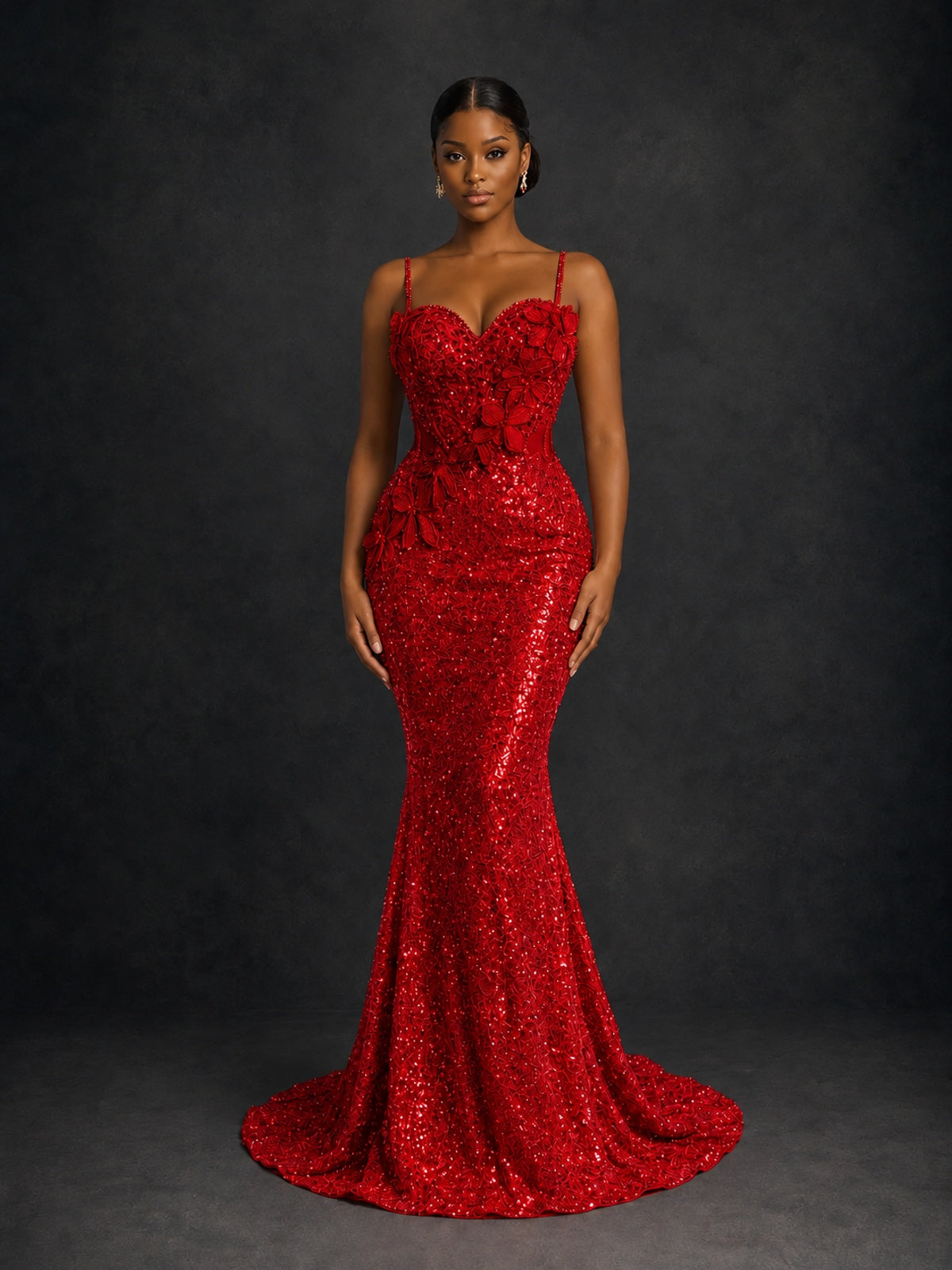 Sequin Mermaid Prom Dress with Floral Applique