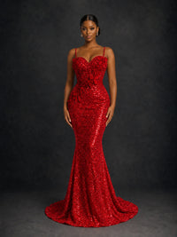 Sequin Mermaid Prom Dress with Floral Applique
