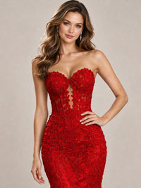 Strapless Corset Mermaid Prom Dress with Floral Lace Appliqué