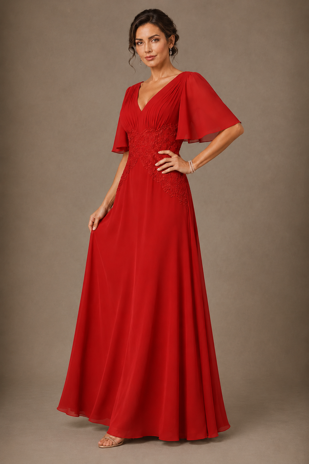 A-Line Chiffon Mother of the Bride Dress with Applique