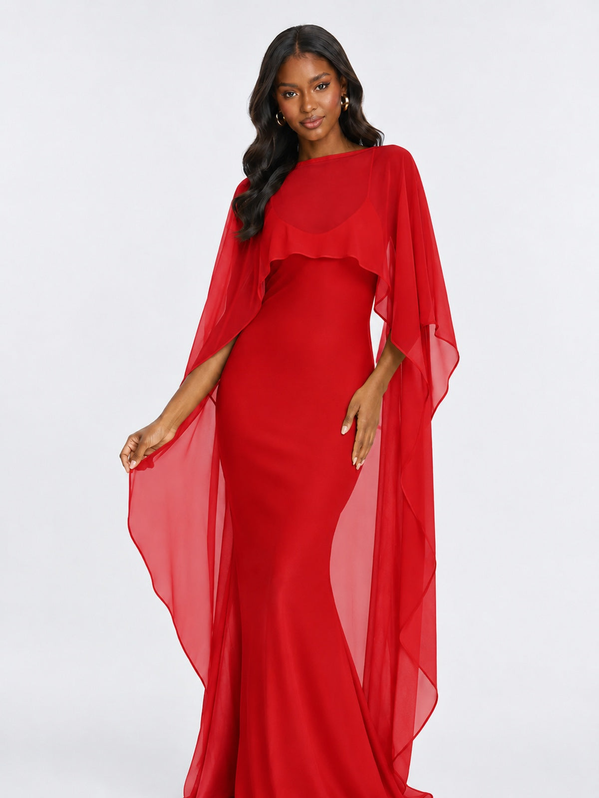 Satin Cape Prom Dresses Meramid Maxi Dress