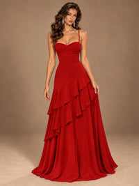 Sweetheart A-Line Ruffle Prom Dress with Spaghetti Straps
