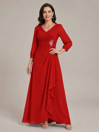 V-Neck Pleated Chiffon Mother of the Bride Dress with Flutter Sleeves