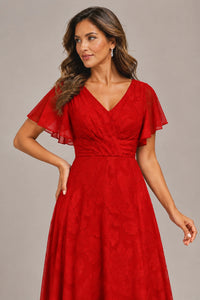 Jovellee Floral Chiffon A-Line Mother of the Bride Dress with Flutter Sleeves