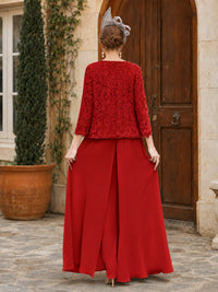 Elegant 3-Piece Chiffon Mother of the Bride Pantsuit with Floral Applique Jacket