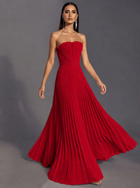 Strapless A-line Long Pleated Satin Prom Dress