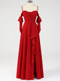 A-Line Ruffles Chiffon Bridesmaid Dress with Slit