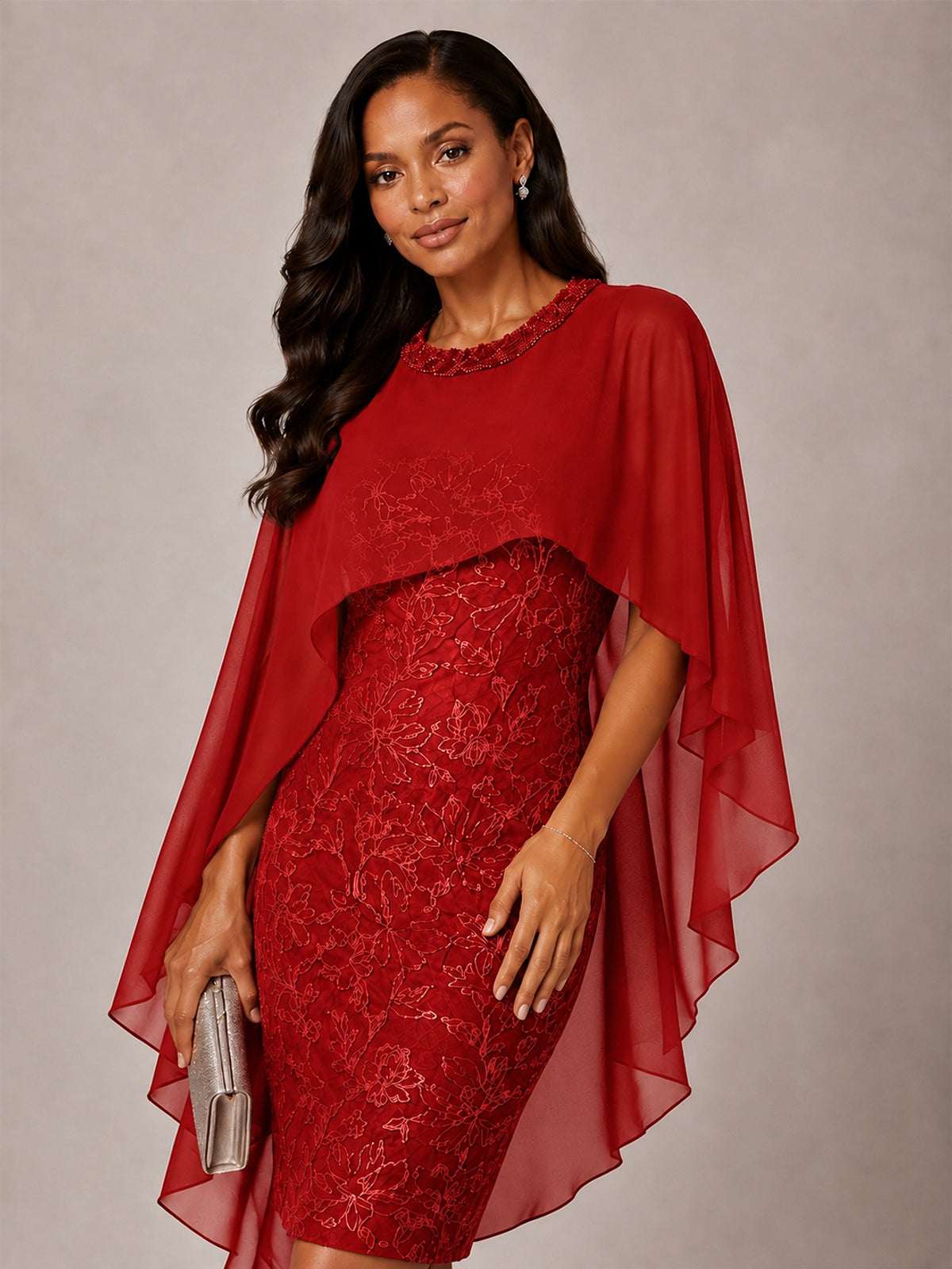 Floral Sheath Mother of the Bride Dress with Cape Overlay