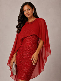 Floral Sheath Mother of the Bride Dress with Cape Overlay