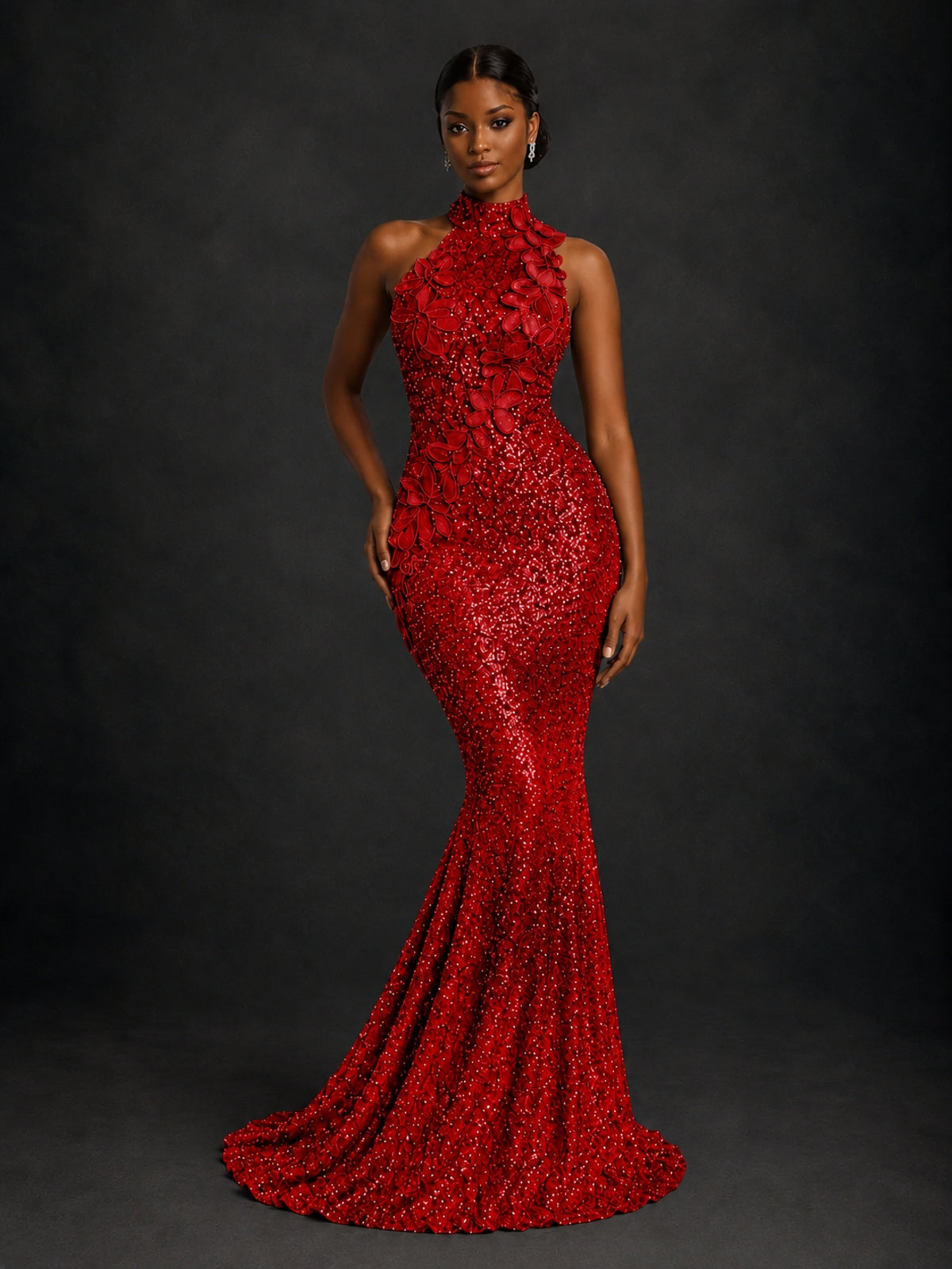 Sparkly Sequin High Neck Mermaid Prom Dress