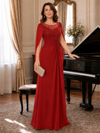 Elegant Applique Chiffon Mother of the Bride Dress with Cape Sleeves