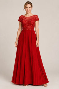 Embroidered Lace Pleated Mother of the Bride Dress
