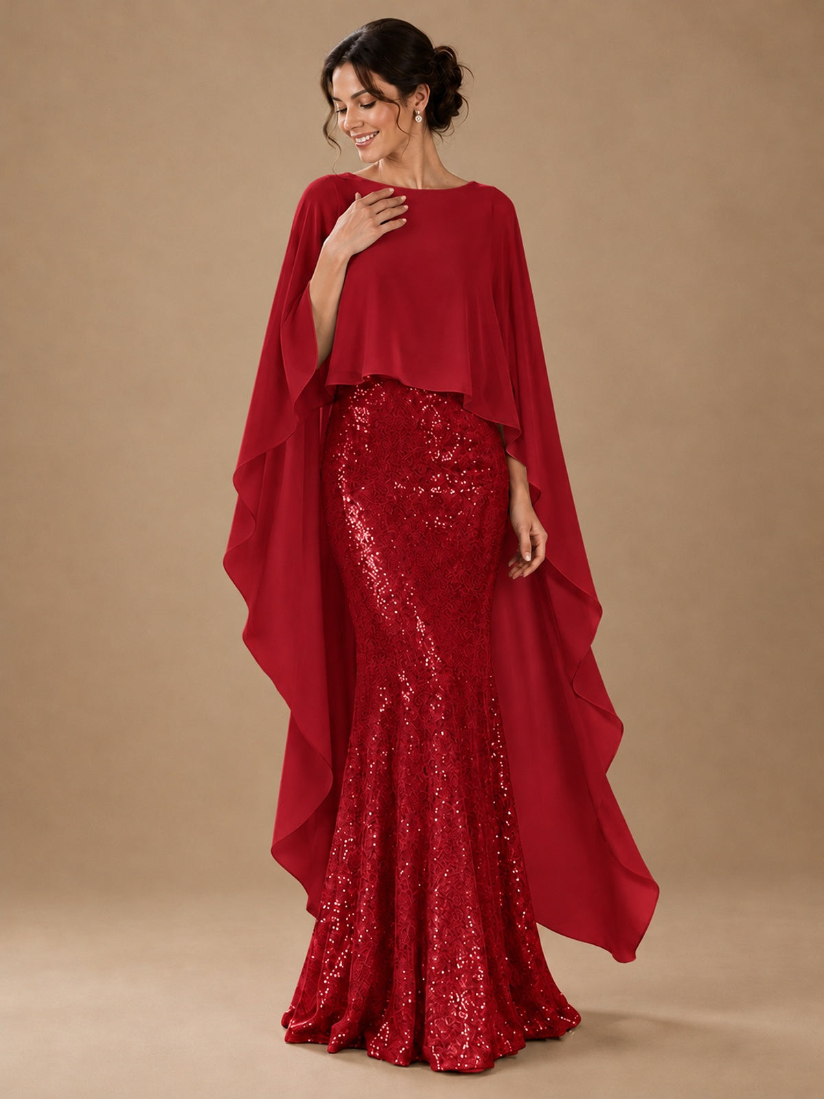 Sequin 2 Pieces Mother of the Bride Dress with Cap Sleeves Chiffon Formal Gowns
