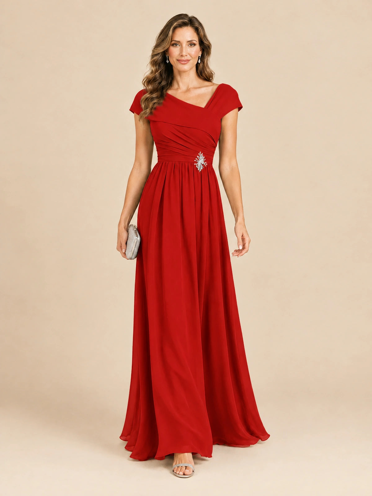 Cap Sleeve Mother of The Bride Dresses Long Chiffon Formal Gowns