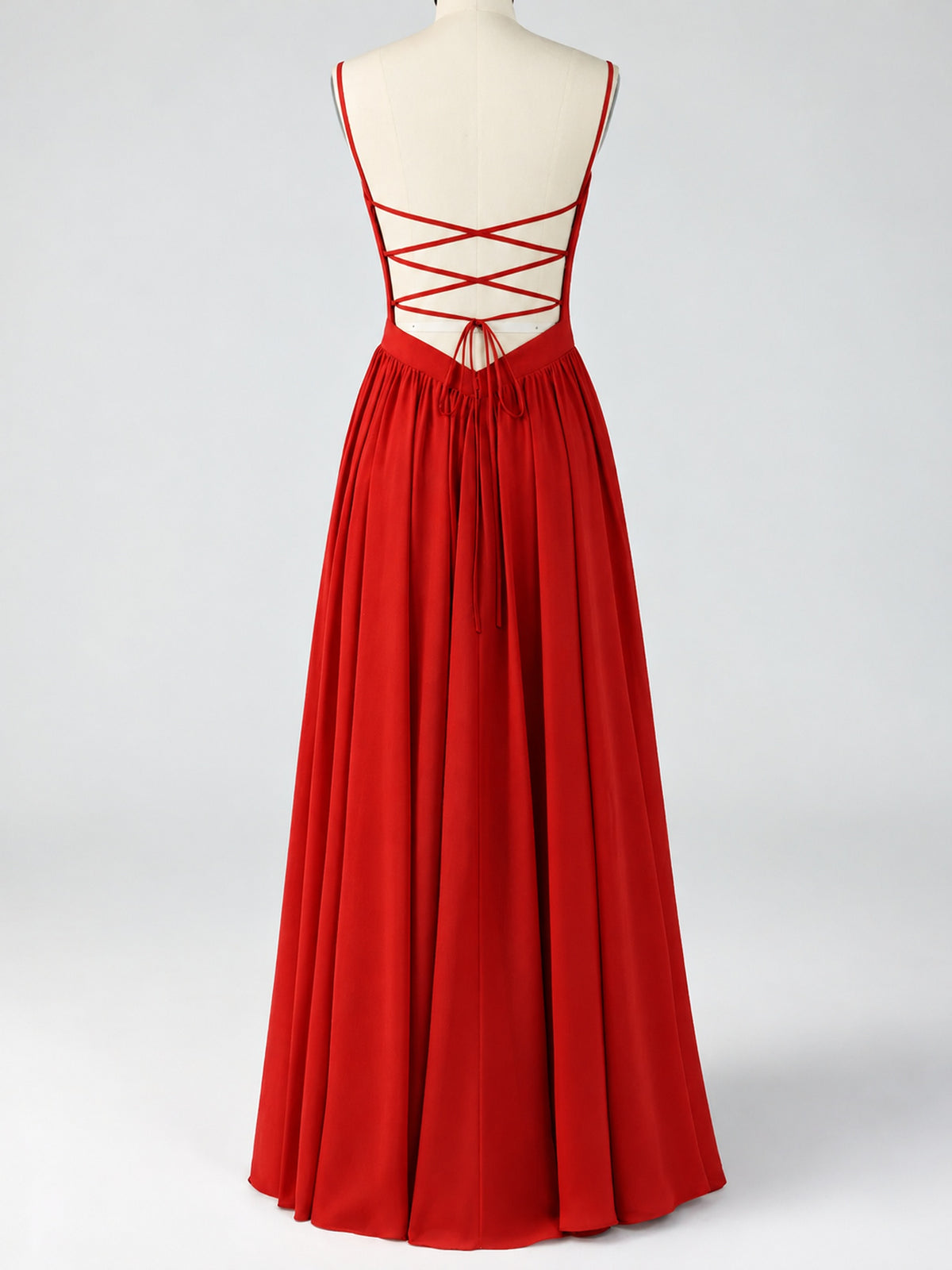 Spaghetti Strap Ruched Chiffon Maxi Dress with Backless