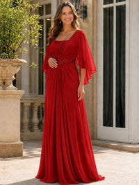 Elegant V-Neck Sequined Chiffon Mother of the Bride Dress with Flutter Sleeves