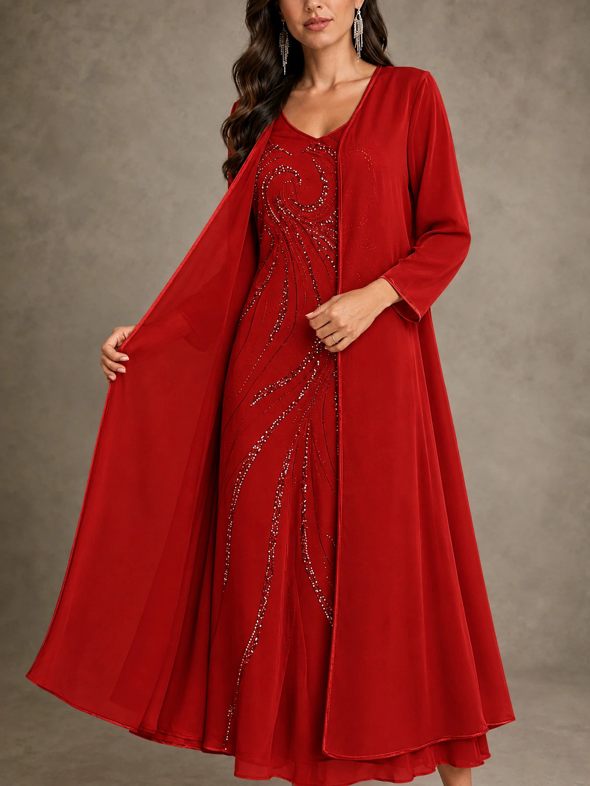 Sequin Chiffon Mother of the Bride Dress with Jacket