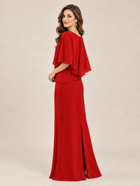 Cape Sleeve Mother of the Bride Dress with Asymmetrical Overlay