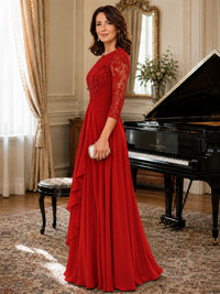 A-Line Chiffon Mother of the Bride Dress with Floral Applique 3/4 Sleeves