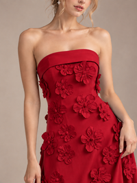 Yellow Strapless 3D Floral Appliques Maxi Dress