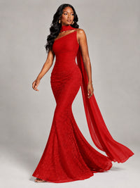 Pleated Chiffon Lace Prom Dresses Long Bodycon Mermaid with Scarf