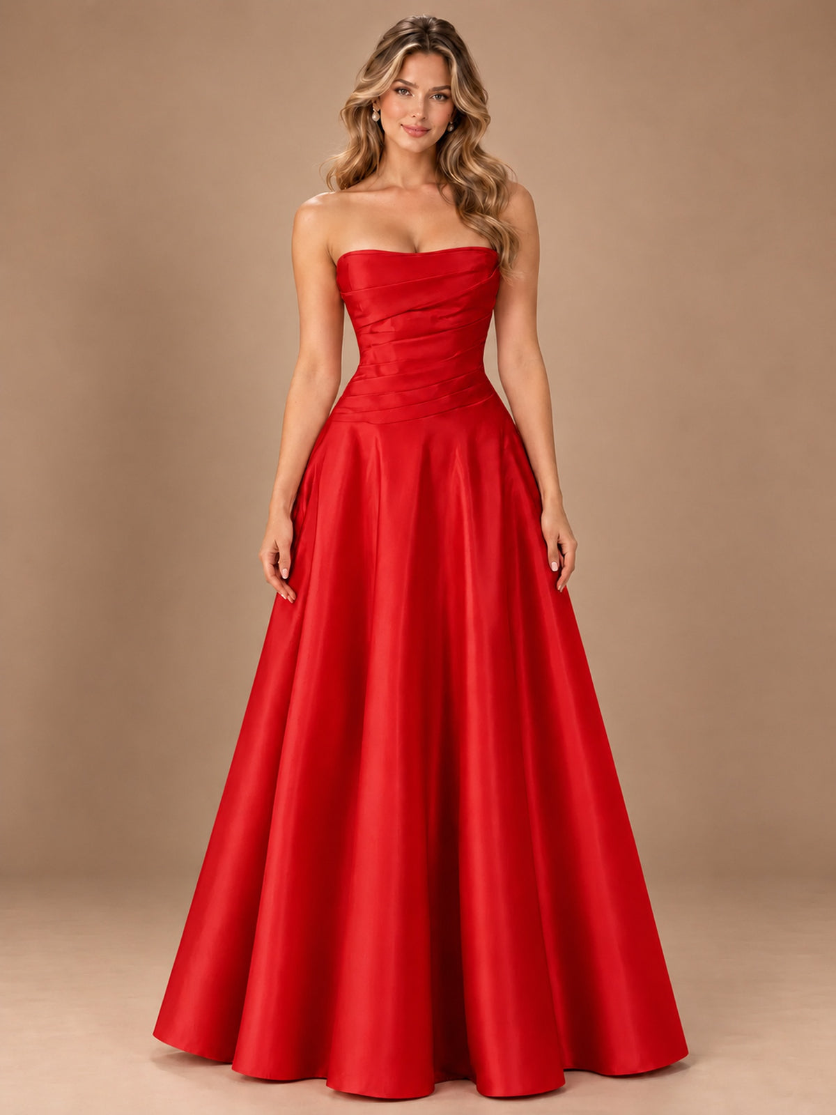 Blush Pink Strapless Satin A-Line Prom Dress with Ruched Bodice