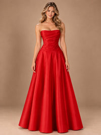 Blush Pink Strapless Satin A-Line Prom Dress with Ruched Bodice