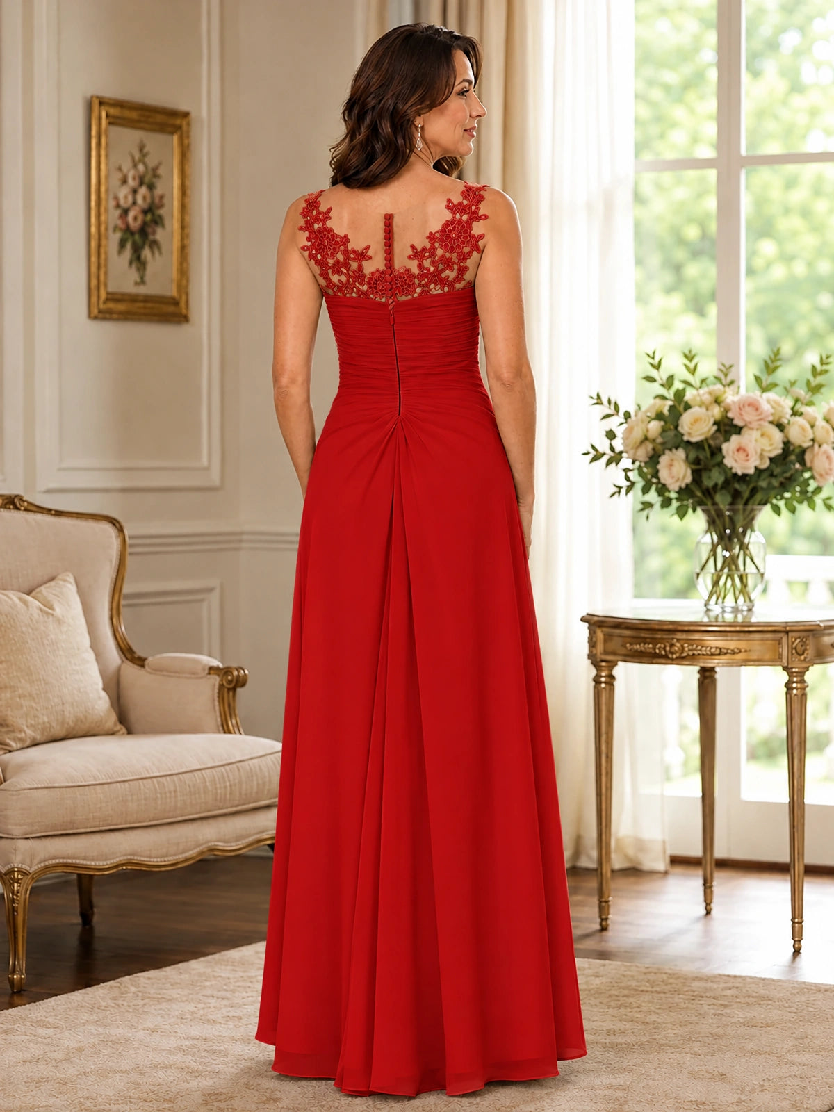 Elegant Chiffon Mother of the Bride Dress with Lace Applique and Cape Sleeves