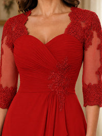 Chiffon Lace Applique Mother of the Bride Dress with 3/4 Sleeves