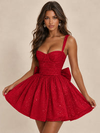 Sweetheart Glitter Tulle Puffy Mini Dress with Bow