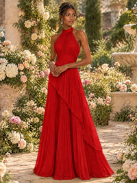 Wrap Pleated Prom Dress Halter A-line Chiffon Formal Wedding Dress