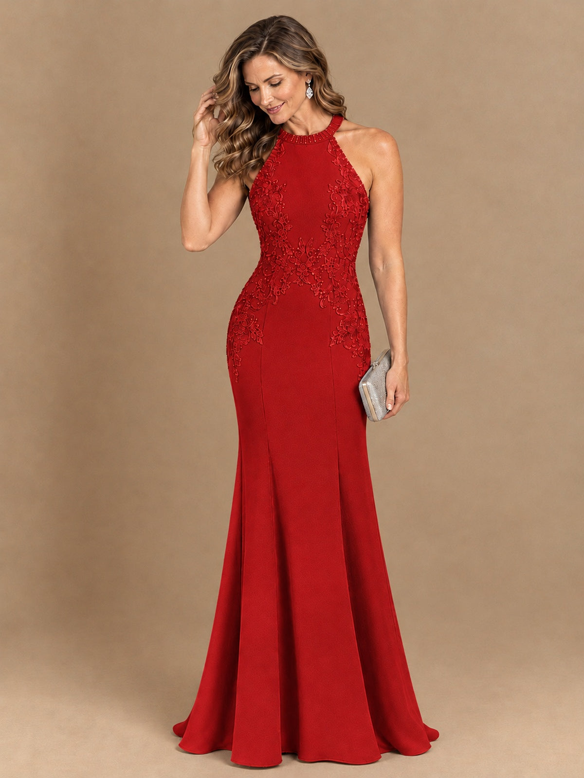 Halter Neckline Lace Appliques Mother of The Bride Dresses
