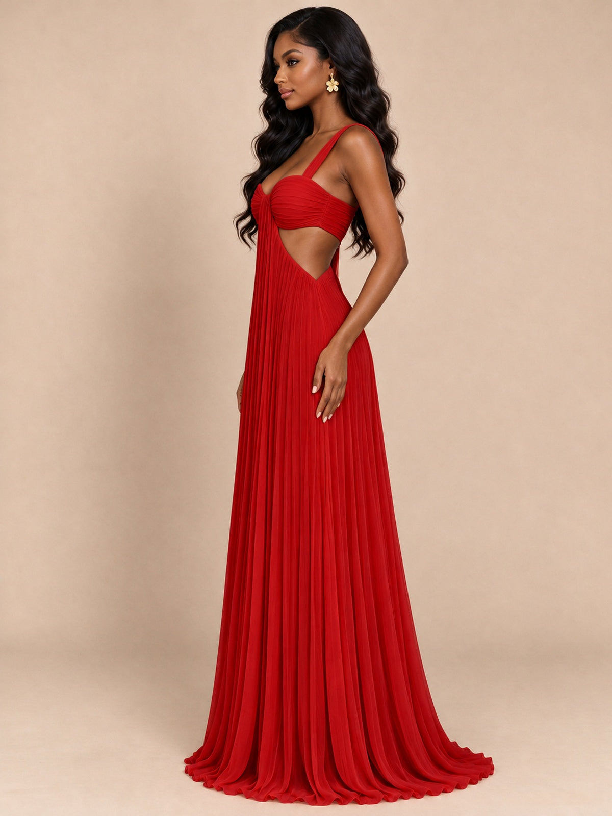 Butter Yellow Pleated Cutout Maxi Dress
