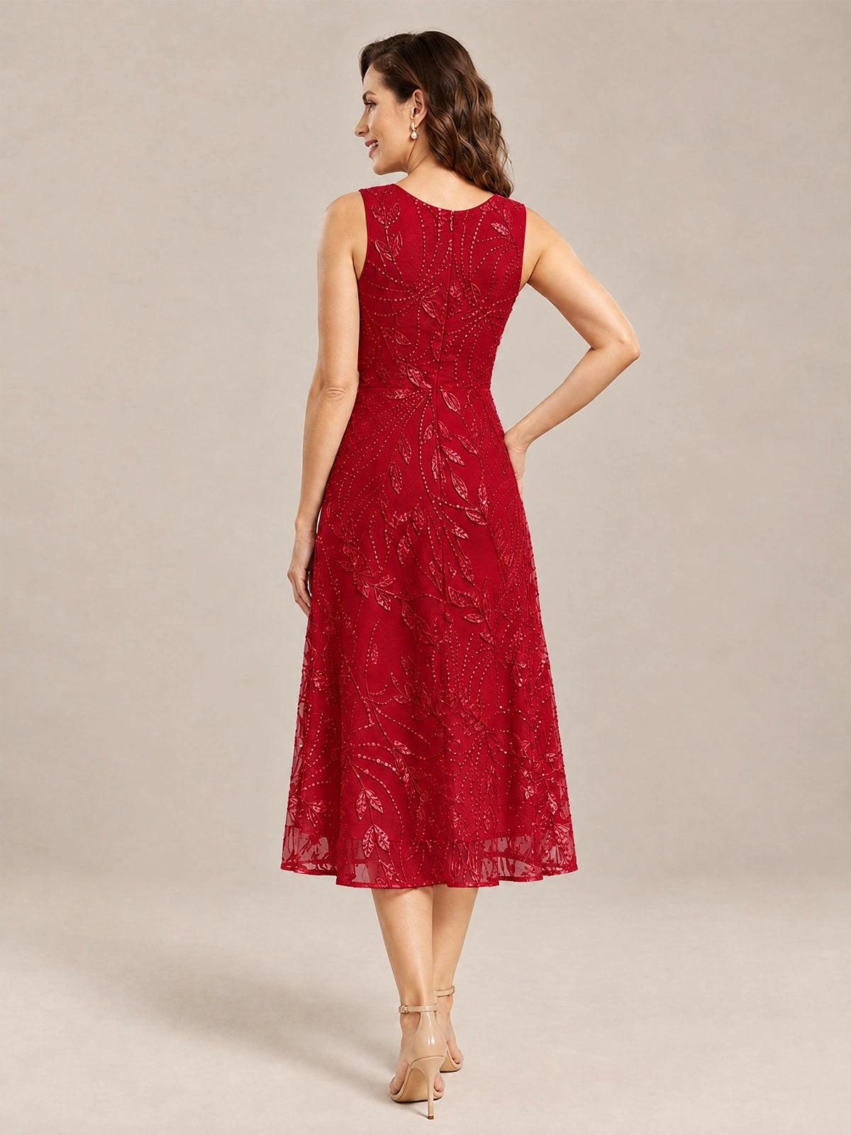 Tea Length Sequin Lace Mother of the Bride Dress with Chiffon Jacket