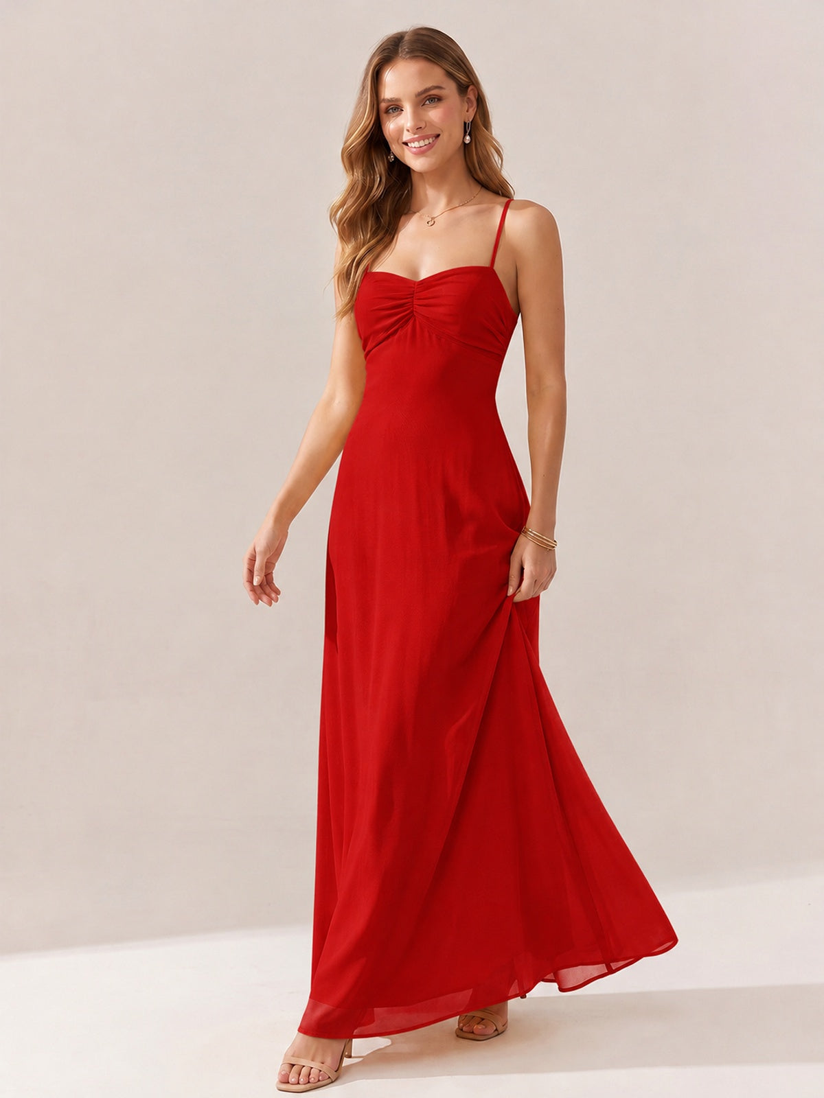 JOVELLEE Yellow Sweetheart Ruched Bust Chiffon Maxi Dress