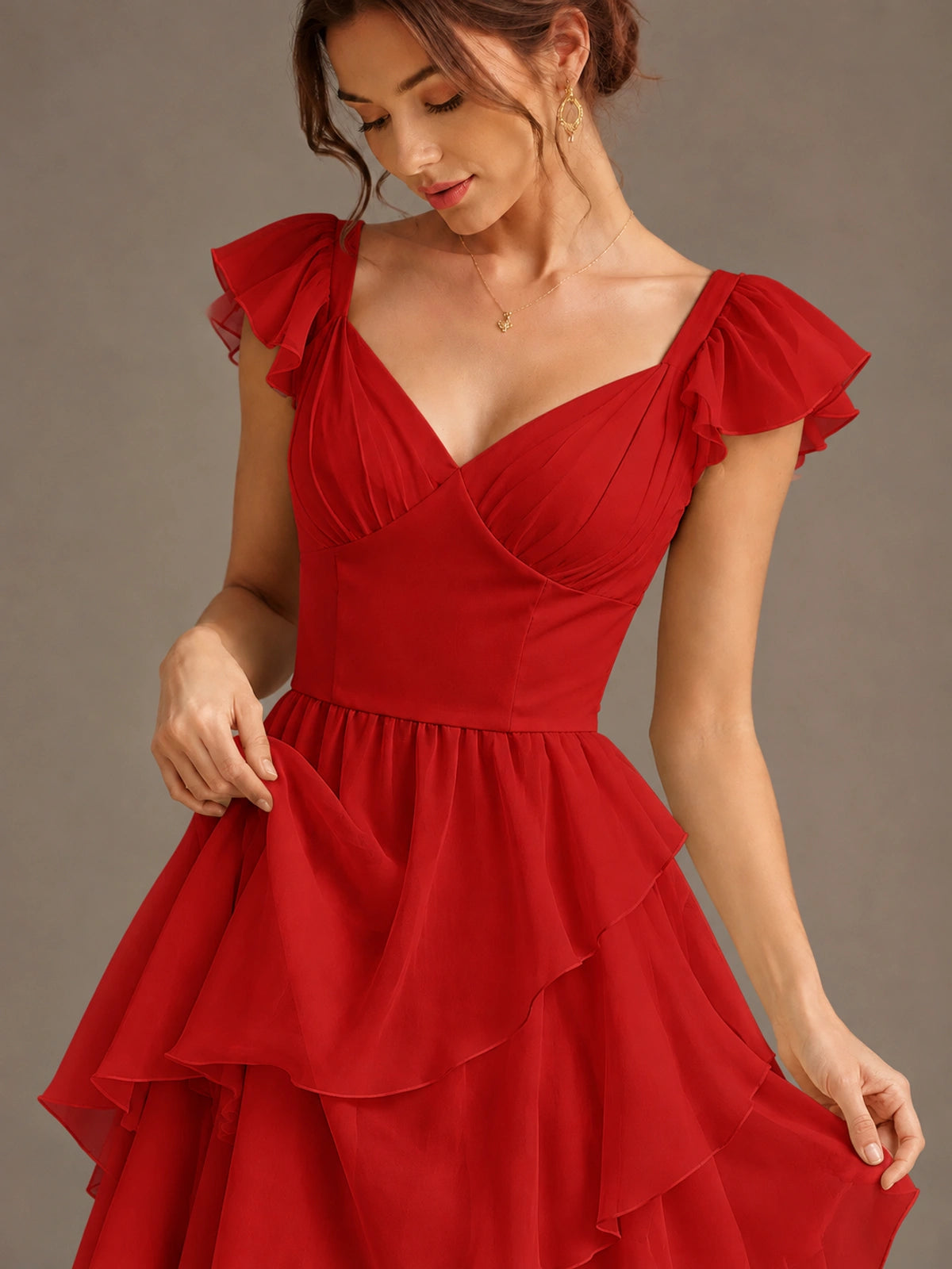 Ruffle Tiered V Neck Maxi Dress
