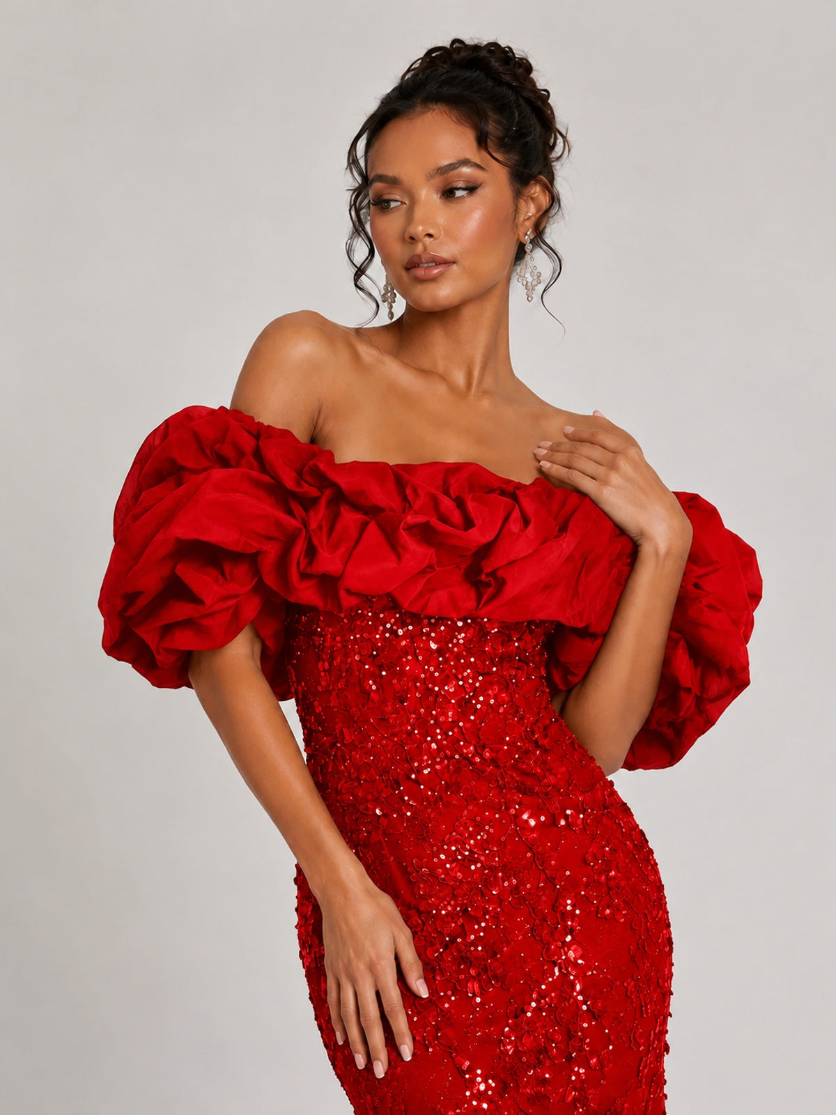 Sequin Off-Shoulder Ruffle Mermaid Prom Dress