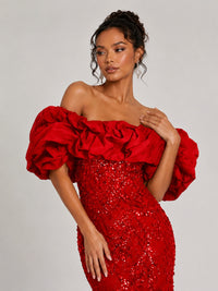 Sequin Off-Shoulder Ruffle Mermaid Prom Dress