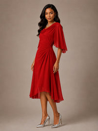 Cowl Neck Ruched Chiffon Mother of the Bride Dresses with Flutter Sleeves