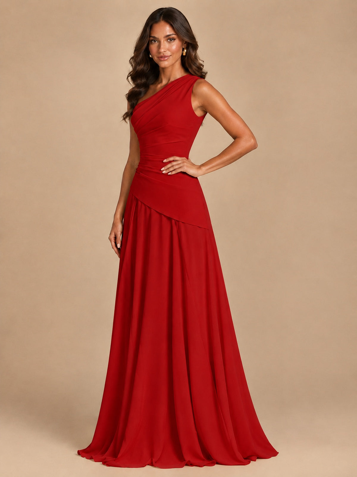 One Shoulder Prom Dress A-line Ruched Women Wedding Formal Gowns