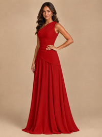 One Shoulder Prom Dress A-line Ruched Women Wedding Formal Gowns