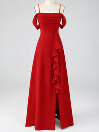Spaghetti Strap Chiffon Bridesmaid Dress with Ruffles Slit