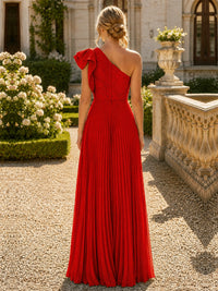 One Shoulder Pleated Chiffon A-Line Floor-Length Bridesmaid Dress