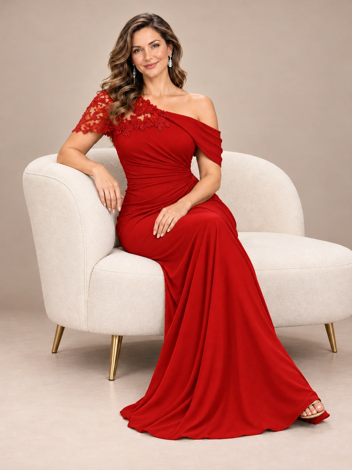 One Shoulder Chiffon Mother of The Bride Dress