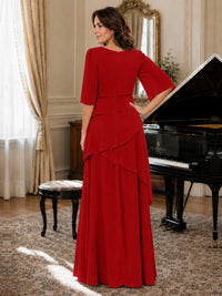 Asymmetric Draped Chiffon Mother of the Bride Dress with Flutter Sleeves