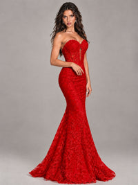 Strapless Corset Mermaid Prom Dress Lace Appliqué Formal Gown