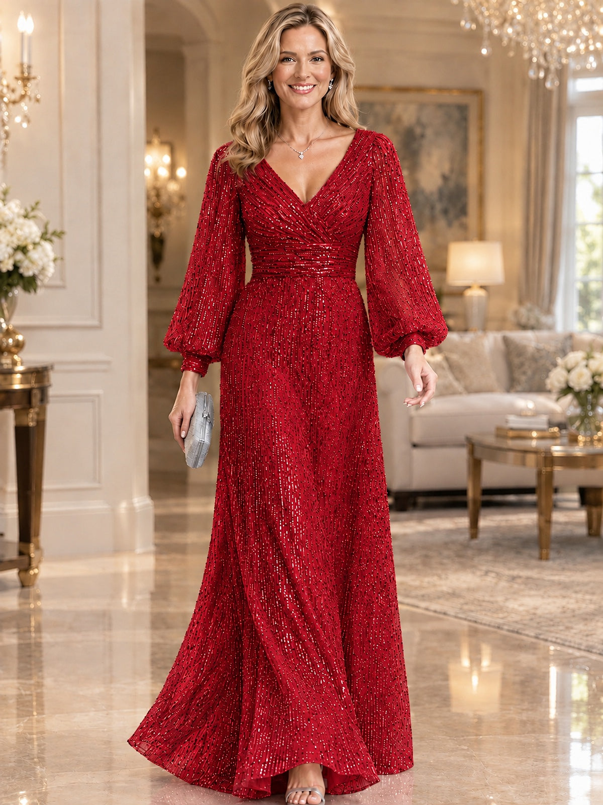 Sparkle Sequin Mother of The Bride Dresses with Long Sleeves