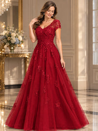 Lace Appliques A-line Mother of The Bride Dresses with Short Sleeves